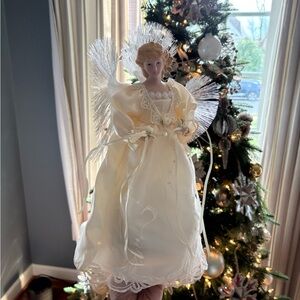 Vintage Fiber Optic Porcelain Angel Tree Topper 12" Christmas‎ Decor New in Box